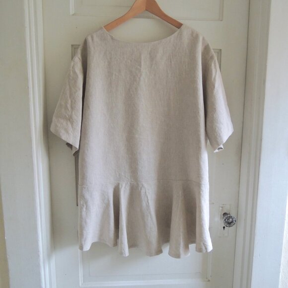 Tan 100% Linen High Low Peplum Back Lagenlook Tunic XL/1X - Picture 8 of 11